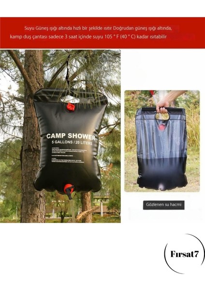 20 Litre Solar Isıtıcılı Kamp Duş Torbası 50 Derecen Fala Isınabilir Heryerde Duş Alabilirsiniz fırsatları