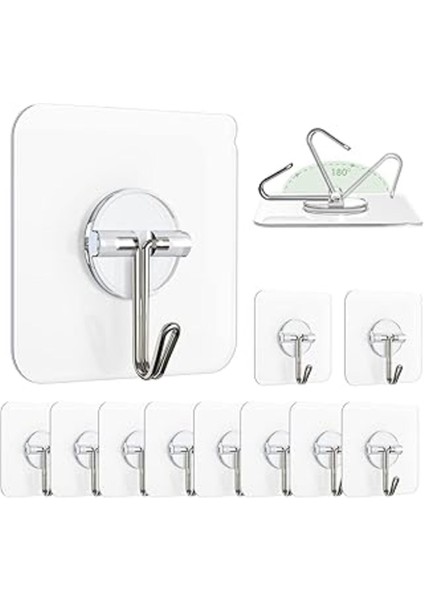 Aee® 10 Adet Şeffaf Duvar Askısı Iz Bırakmayan Güçlü Yapışkanlı Kapı Arkası Banyo Mutfak Düzenleyic