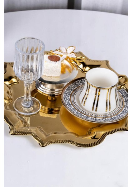 Tek Kişilik Gold Renk Yıldız Paslanmaz Söz Nişan Çeyiz, Kahve, Çay, Dekoratif Sunum Tepsisi 25x25cm fırsatları