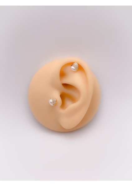 Cerrrahi Çelik Piercing ( Pirsing ) Incili Kalp Tragus Helix Piercing (1ADET)