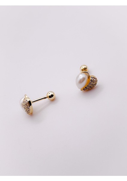 Cerrrahi Çelik Piercing ( Pirsing ) Incili Kalp Tragus Helix Piercing (1ADET)