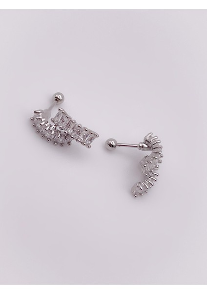 Cerrrahi Çelik Piercing ( Pirsing ) Zirkon Taşlı Çift Yarım Halka Tragus Helix Piercing (1ADET)