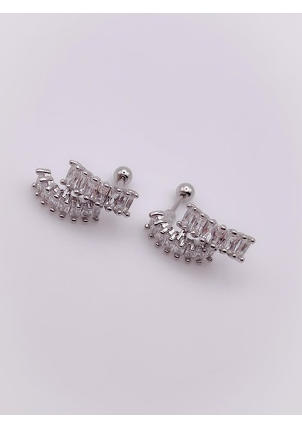 Cerrrahi Çelik Piercing ( Pirsing ) Zirkon Taşlı Çift Yarım Halka Tragus Helix Piercing (1ADET)