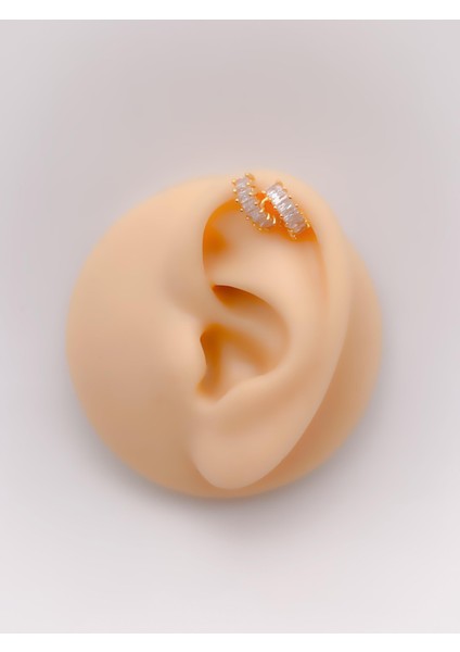 Cerrrahi Çelik Piercing ( Pirsing ) Zirkon Taşlı Çift Yarım Halka Tragus Helix Piercing (1ADET)