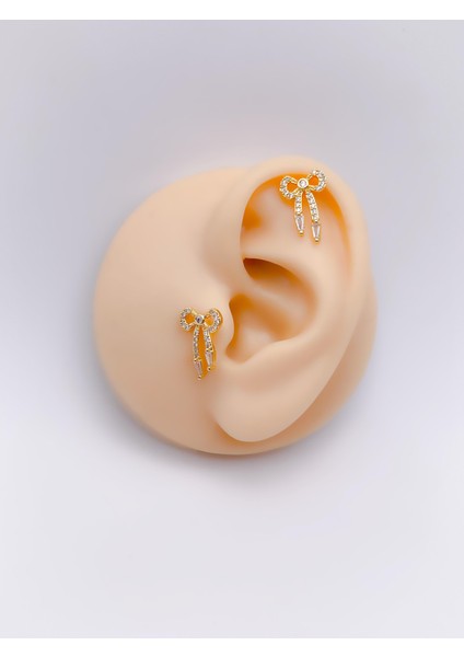 Cerrrahi Çelik Piercing ( Pirsing ) Zirkon Taşlı Uzun Fiyonk Tragus Helix Piercing (1ADET)