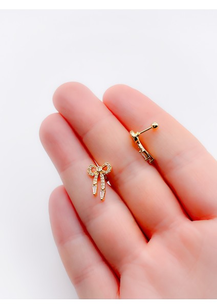 Cerrrahi Çelik Piercing ( Pirsing ) Zirkon Taşlı Uzun Fiyonk Tragus Helix Piercing (1ADET)