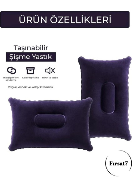 Kadife Kaplı Şişme Yastık Küçük Kamp Yastığı Seyahat Yastığı 1 Adet Şişme Yastık Kadife Kaplamalı