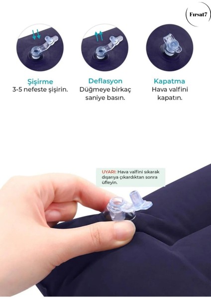 Kadife Kaplı Şişme Yastık Küçük Kamp Yastığı Seyahat Yastığı 1 Adet Şişme Yastık Kadife Kaplamalı