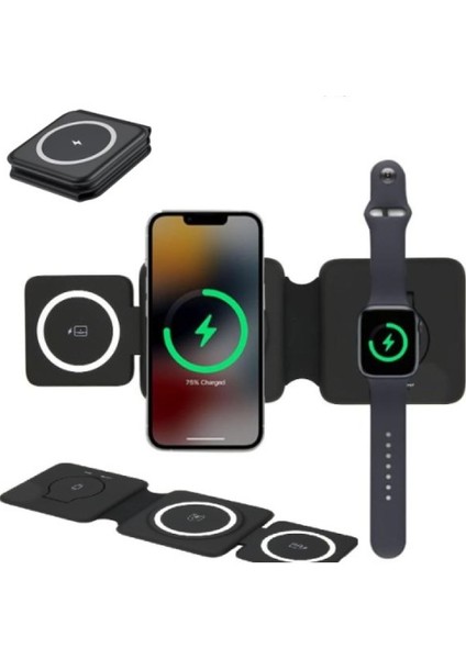 3'lü Kablosuz Şarj Standı iPhone Apple Watch Airpods Android Uyumlu Telefon Hızlı Şarj Katlanabilir fiyatları