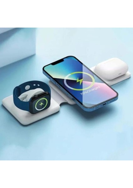3'lü Kablosuz Şarj Standı iPhone Apple Watch Airpods Android Uyumlu Telefon Hızlı Şarj Katlanabilir modelleri
