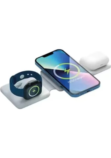 3'lü Kablosuz Şarj Standı iPhone Apple Watch Airpods Android Uyumlu Telefon Hızlı Şarj Katlanabilir indirimleri