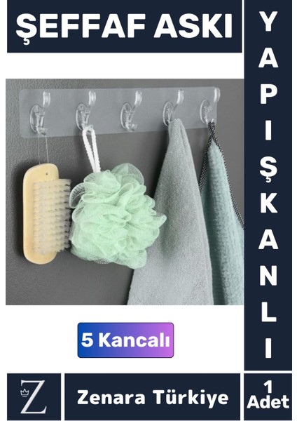 Premium Çok Fonksiyonlu Mutfak Banyo Askısı Iz Bırakmaz Kendinden Yapışkanlı 5 Kancalı Askı Seti