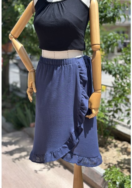 Kadın 2 Kat Müslin Lacivert Ince Plaj Eteği – Rahat, Hafif ve Yazlık, Tek Ürün Hem Etek Hem Elbise