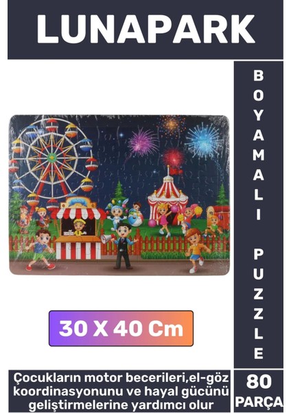 Premium Eğlenceli El Göz Koordinasyonu Motor Becerisi Geliştirici 80 Parça Boyamalı Puzzle Lunapark