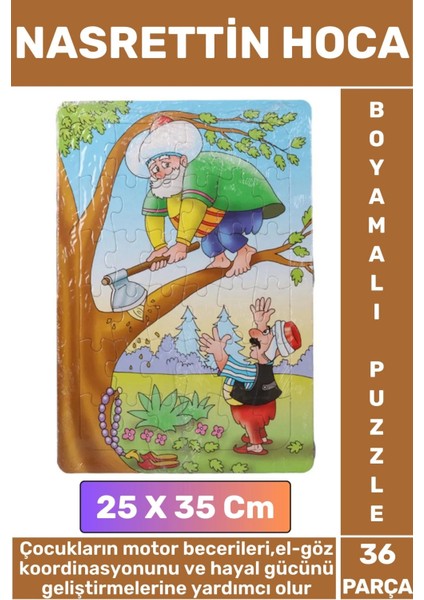 Premium Eğlenceli El Göz Koordinasyonu Motor Becerisi 36 Parça Boyamalı Puzzle Nasrettin Hoca