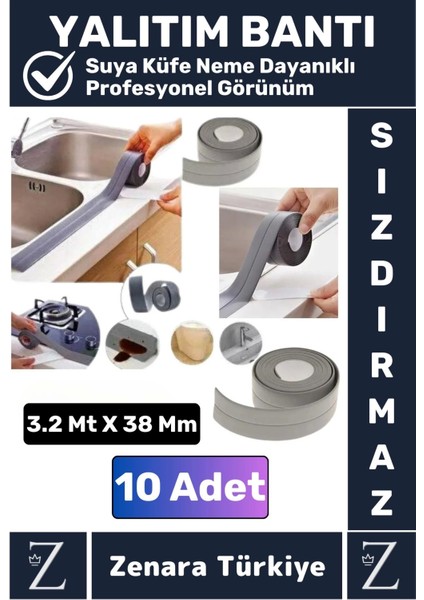 Premium Ekstra Dayanıklı Pvc Yağ Kenar Küf Önleyici Gri Sızdırmaz Izolasyon Bantı 3.2 mt x 10 Adet