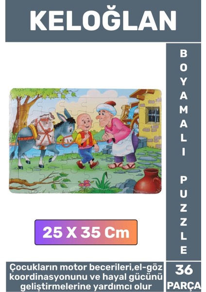 Premium Eğlenceli El Göz Koordinasyonu Motor Becerisi 36 Parça Boyamalı Puzzle Keloğlan