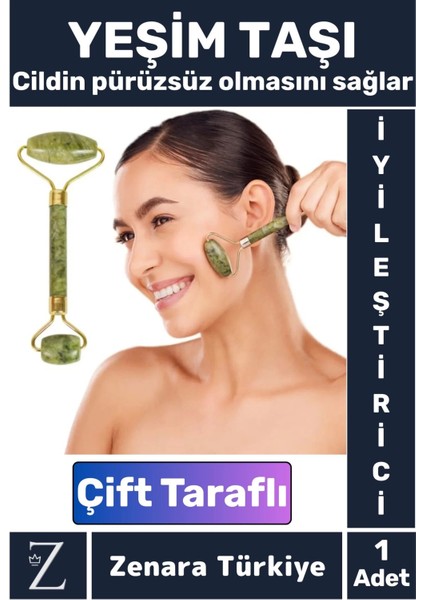 Premium Çift Taraflı Şans Getiren Yeşim Taşı Jade Roller Yüz Masajı