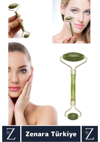 Premium Çift Taraflı Şans Getiren Yeşim Taşı Jade Roller Yüz Masajı