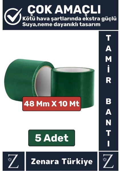 Ultra Güçlü Suya Neme Dayanıklı Çok Amaçlı Onarım Tamir Izolasyon Bantı Yeşil 48 MMX10 mt 5 Adet