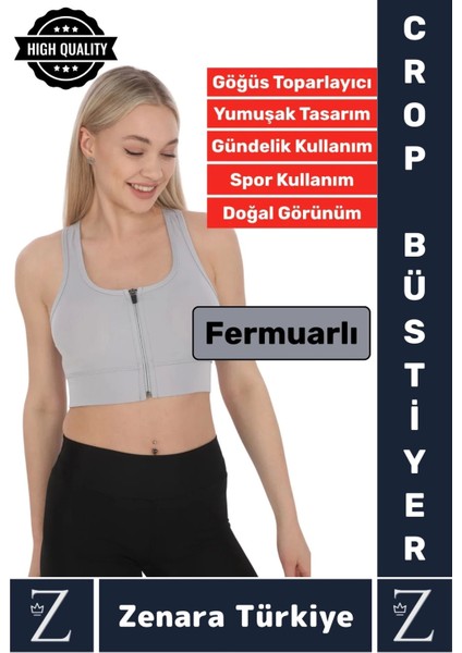 Yüksek Kaliteli Sarkma Önleyen Göğüs Toparlayıcı Spor Gündelik Kullanım Fermuarlı Şık Crop Büstiyer