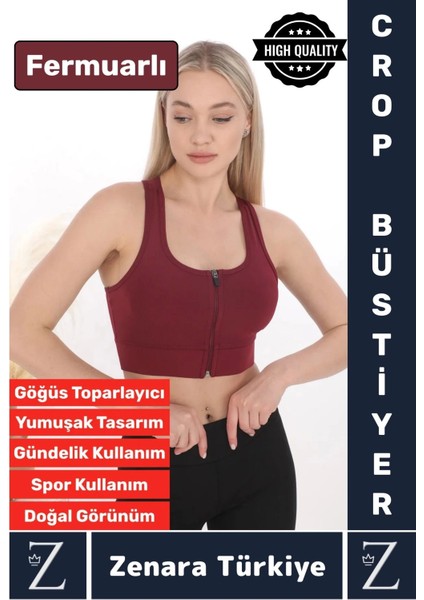 Yüksek Kaliteli Sarkma Önleyen Göğüs Toparlayıcı Spor Gündelik Kullanım Fermuarlı Şık Crop Büstiyer