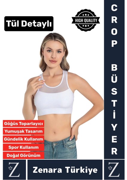 Yüksek Kalite Göğüs Toparlayıcı Sarkma Önleyen Spor Gündelik Kullanım Tül Detaylı Şık Crop Büstiyer