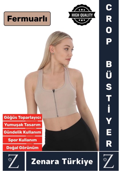Yüksek Kaliteli Sarkma Önleyen Göğüs Toparlayıcı Spor Gündelik Kullanım Fermuarlı Şık Crop Büstiyer