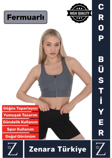 Yüksek Kaliteli Sarkma Önleyen Göğüs Toparlayıcı Spor Gündelik Kullanım Fermuarlı Şık Crop Büstiyer