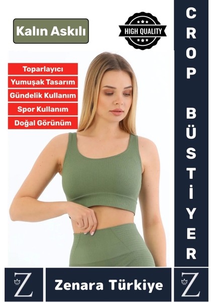 Yüksek Kaliteli Göğüs Toparlayan Sarkma Önleyen Gündelik Spor Kullanım Kalın Askılı Crop Büstiyer