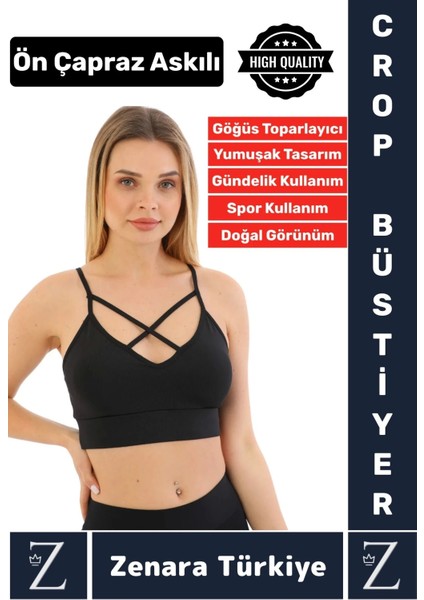 Luxery Göğüs Toparlayan Sarkma Önleyen Spor Gündelik Kullanım Ön Çapraz Askılı Micro Crop Büstiyer