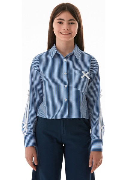 Çizgili Fiyonk Detaylı Cepli Kız Çocuk Gömlek fiyatları