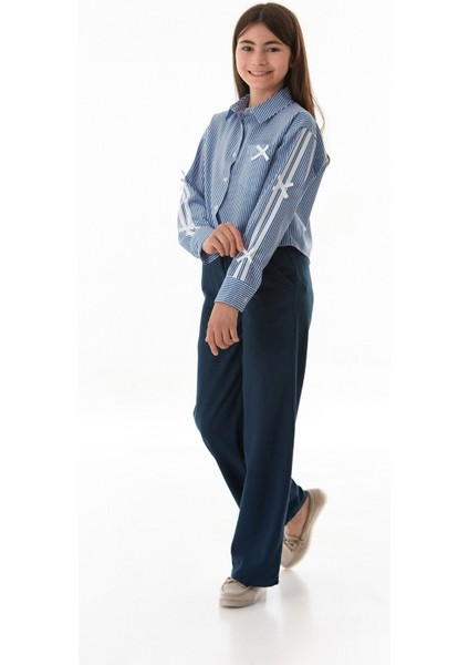 Çizgili Fiyonk Detaylı Cepli Kız Çocuk Gömlek modelleri