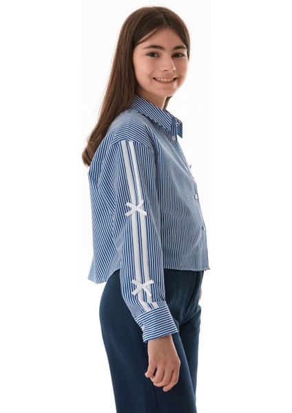 Çizgili Fiyonk Detaylı Cepli Kız Çocuk Gömlek fırsatları