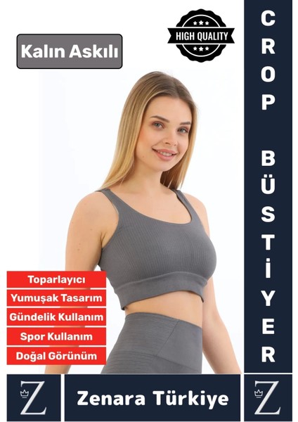 Yüksek Kaliteli Göğüs Toparlayan Sarkma Önleyen Gündelik Spor Kullanım Kalın Askılı Crop Büstiyer