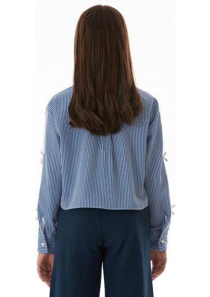 Çizgili Fiyonk Detaylı Cepli Kız Çocuk Gömlek indirimleri