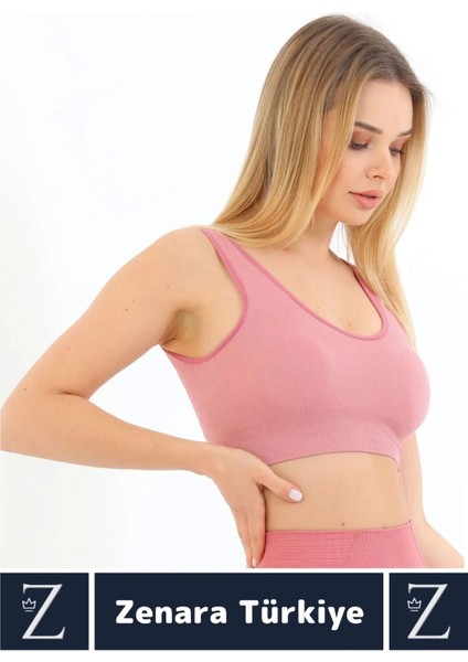 Özel Model Göğüs Toparlayan Sarkma Önleyen Gündelik Spor Kullanım Kalın Askılı Fitilli Crop Büstiyer