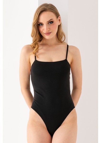 Kadın İp Askılı Çıtçıtlı Body Siyah - MS0000527