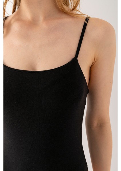 Kadın İp Askılı Çıtçıtlı Body Siyah - MS0000527