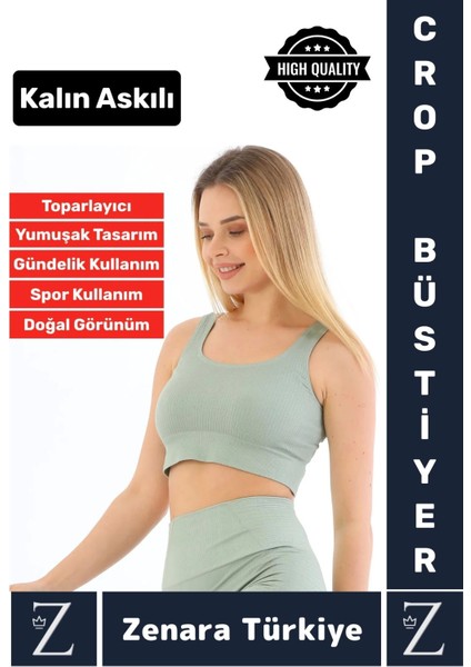 Yüksek Kaliteli Göğüs Toparlayan Sarkma Önleyen Gündelik Spor Kullanım Kalın Askılı Crop Büstiyer