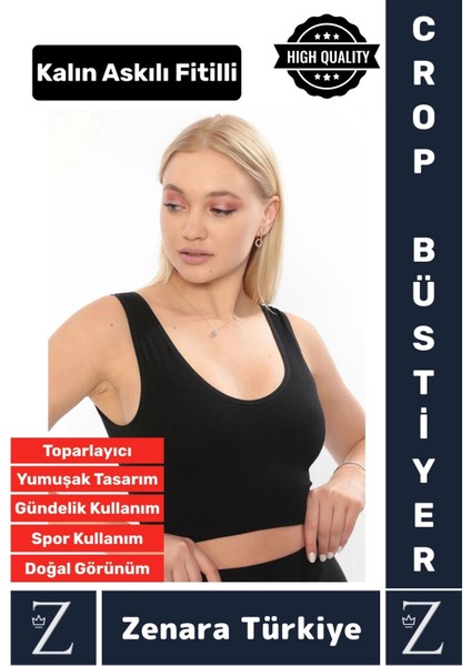 Özel Model Göğüs Toparlayan Sarkma Önleyen Gündelik Spor Kullanım Kalın Askılı Fitilli Crop Büstiyer