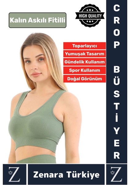 Özel Model Göğüs Toparlayan Sarkma Önleyen Gündelik Spor Kullanım Kalın Askılı Fitilli Crop Büstiyer