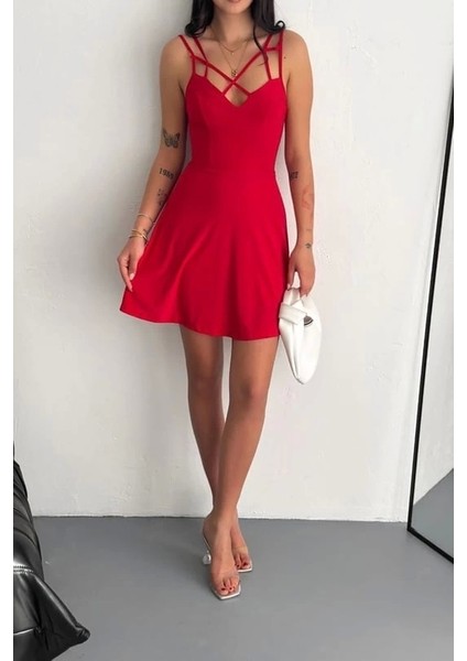 Ince Çift Askılı Mini Elbise