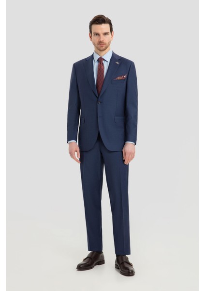 Erkek Mono Yaka Açık Lacivert Takım Elbise - Modern Fit Kesim - 4 Drop