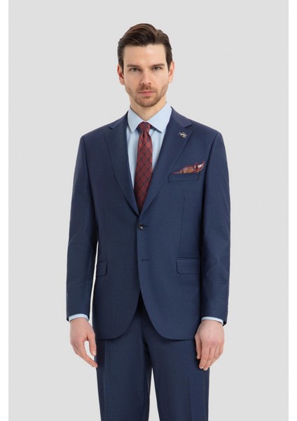 Erkek Mono Yaka Açık Lacivert Takım Elbise - Modern Fit Kesim - 4 Drop