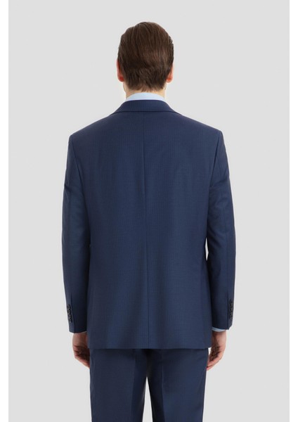 Erkek Mono Yaka Açık Lacivert Takım Elbise - Modern Fit Kesim - 4 Drop