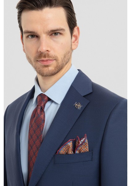 Erkek Mono Yaka Açık Lacivert Takım Elbise - Modern Fit Kesim - 4 Drop