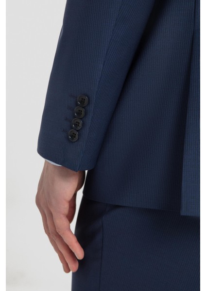 Erkek Mono Yaka Açık Lacivert Takım Elbise - Modern Fit Kesim - 4 Drop