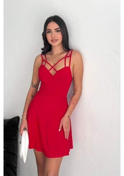 Ince Çift Askılı Mini Elbise