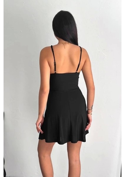Ince Çift Askılı Mini Elbise